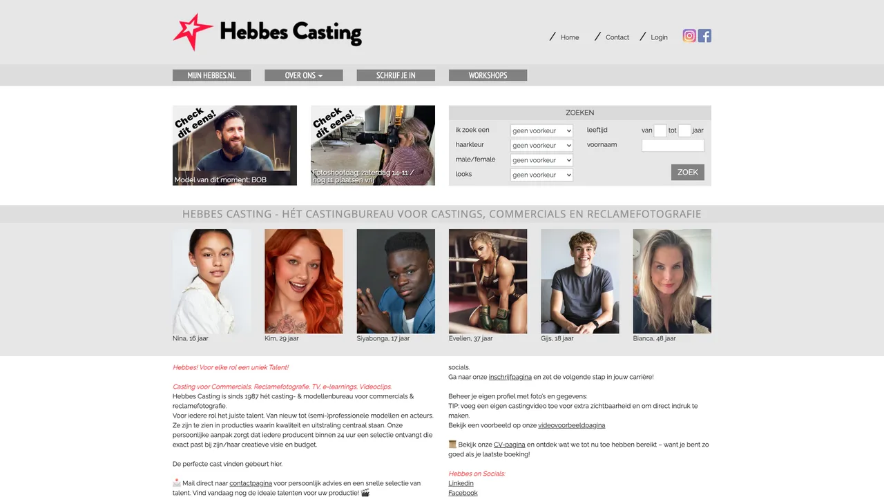 Hebbes Casting website front page