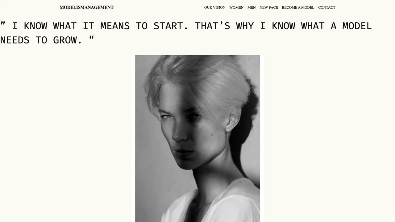 Modelis Management website front page