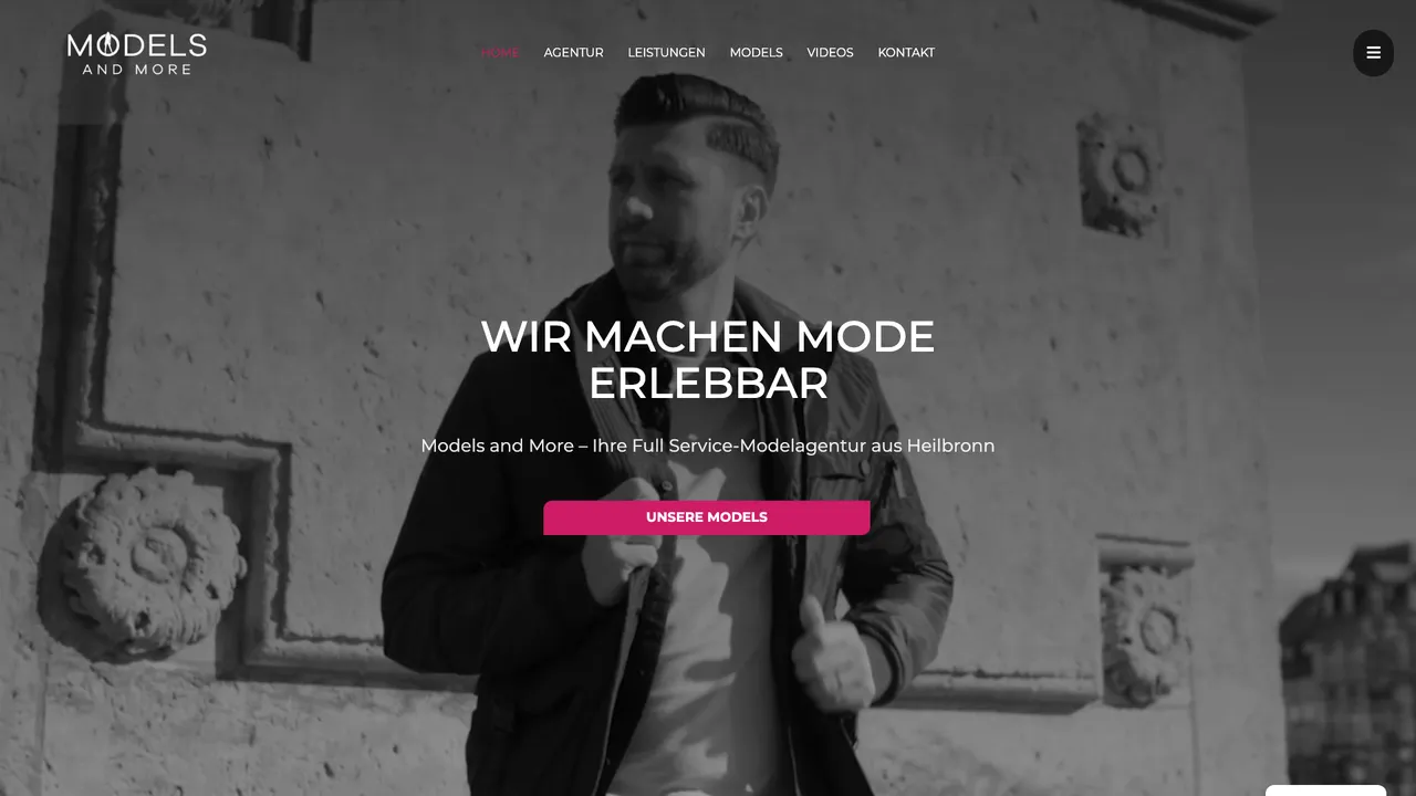 Models and More website front page