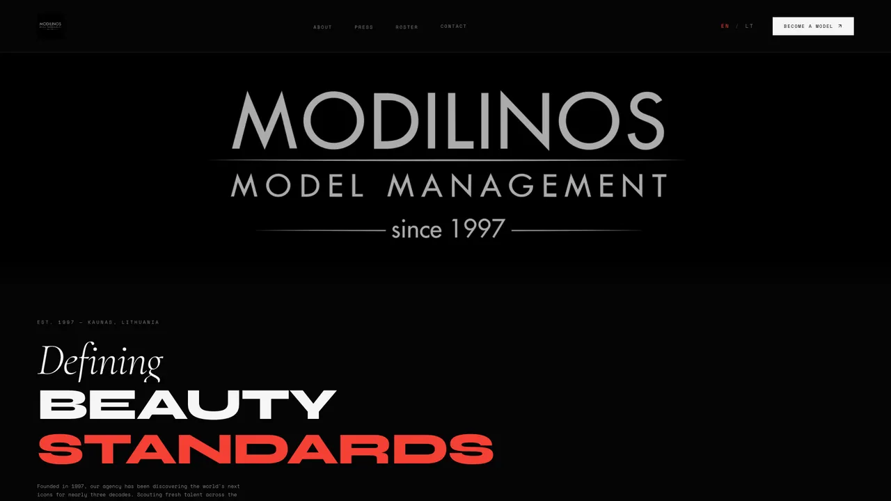Modilinos – model agency in Kaunas Front page of the Modilinos Model Management website