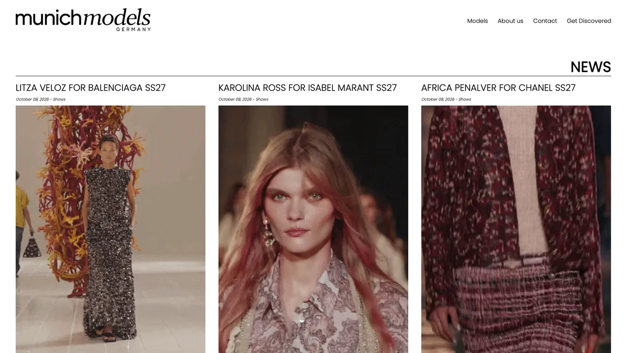 Munich Models website front page
