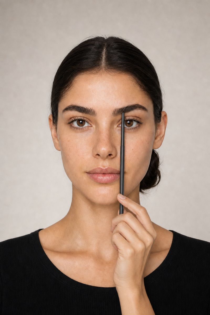 Finding where the eyebrow should start with a pencil held against the side of the nose