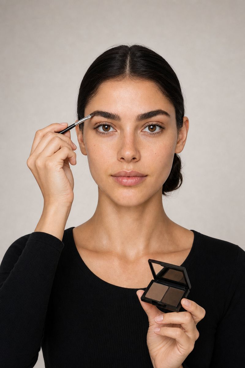 Applying brow powder with an angled brush
