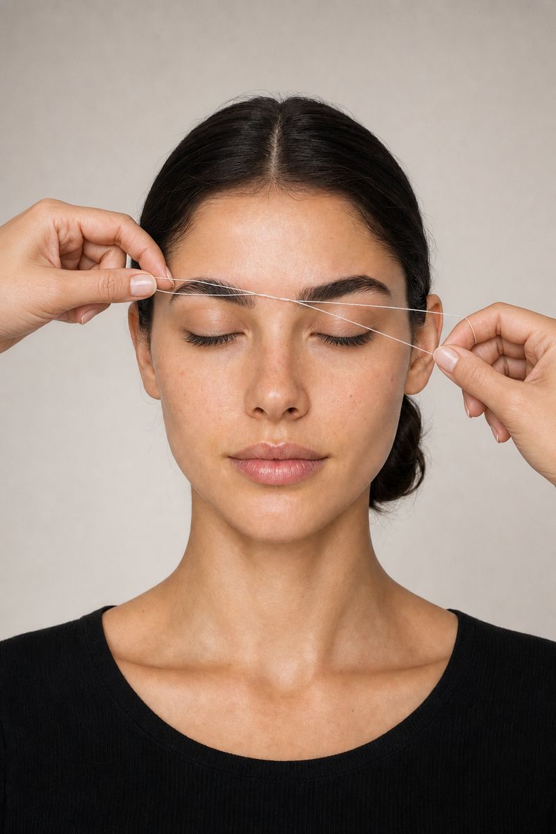 Eyebrow threading with a twisted cotton thread