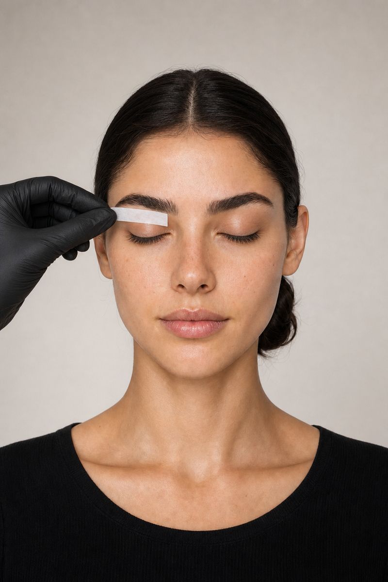 Eyebrow waxing: a wax strip below the brow