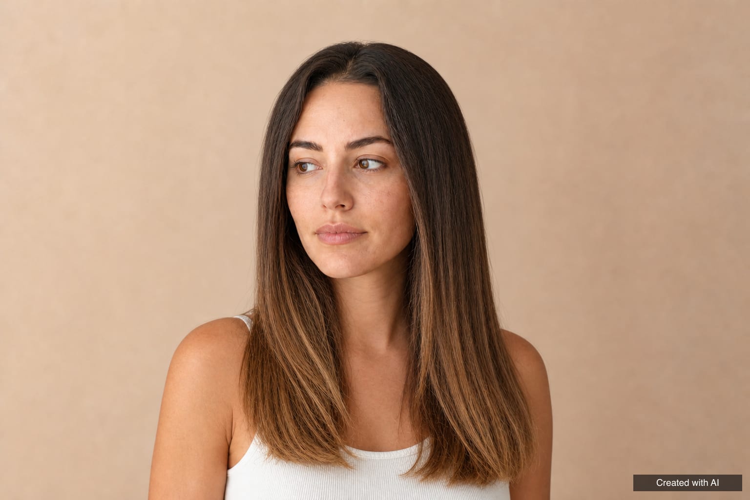 The same woman after a keratin treatment: smooth, straight, shiny hair