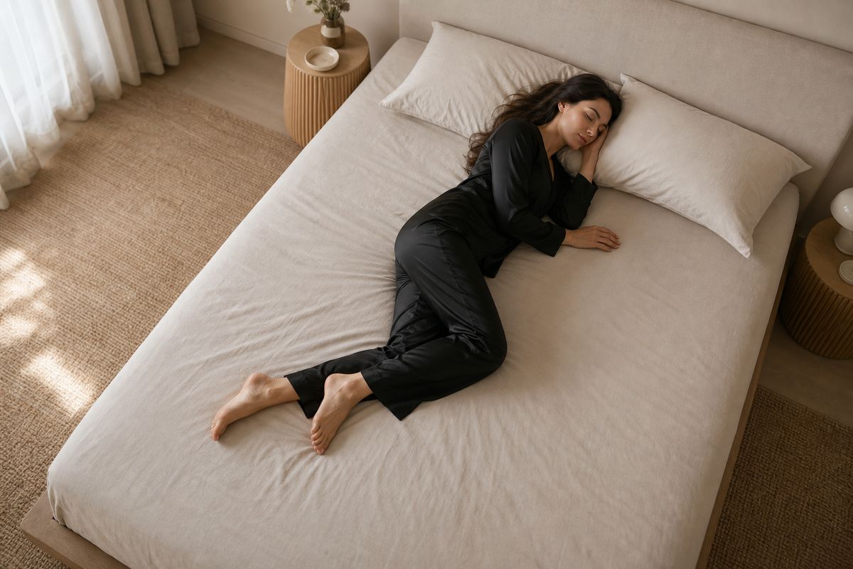 Half-fetal sleeping position: a woman on her side with knees softly bent
