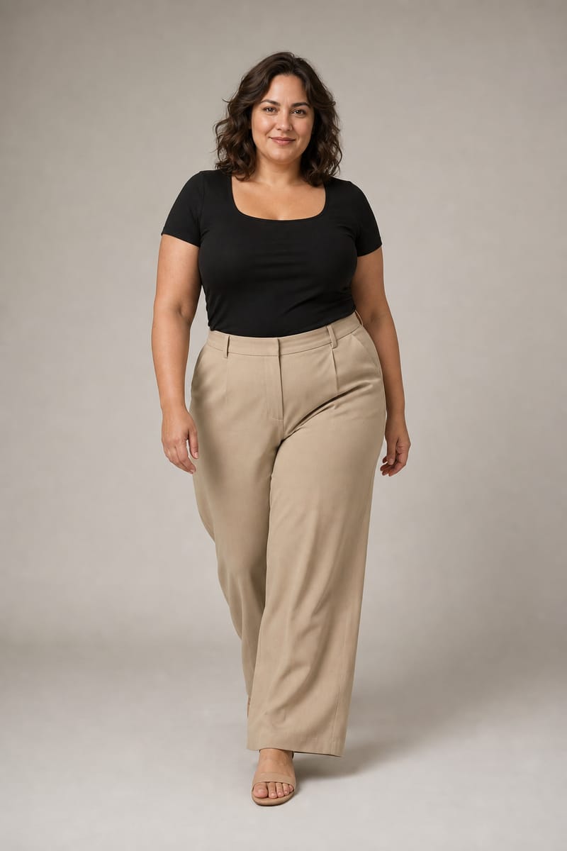 Plus size model taking a step towards the camera