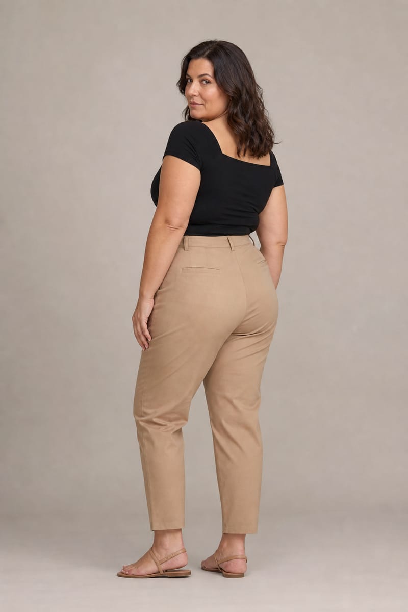Plus size model looking over her shoulder at the camera