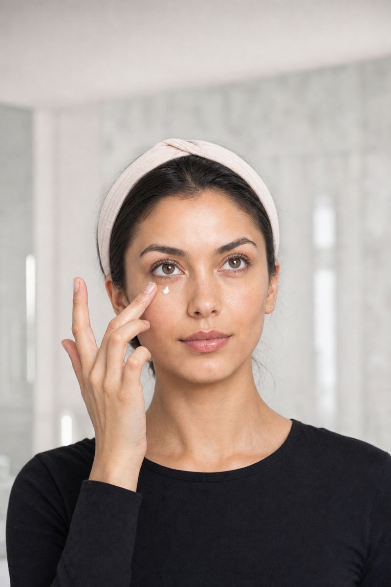 Applying eye cream Applying eye cream with the ring finger