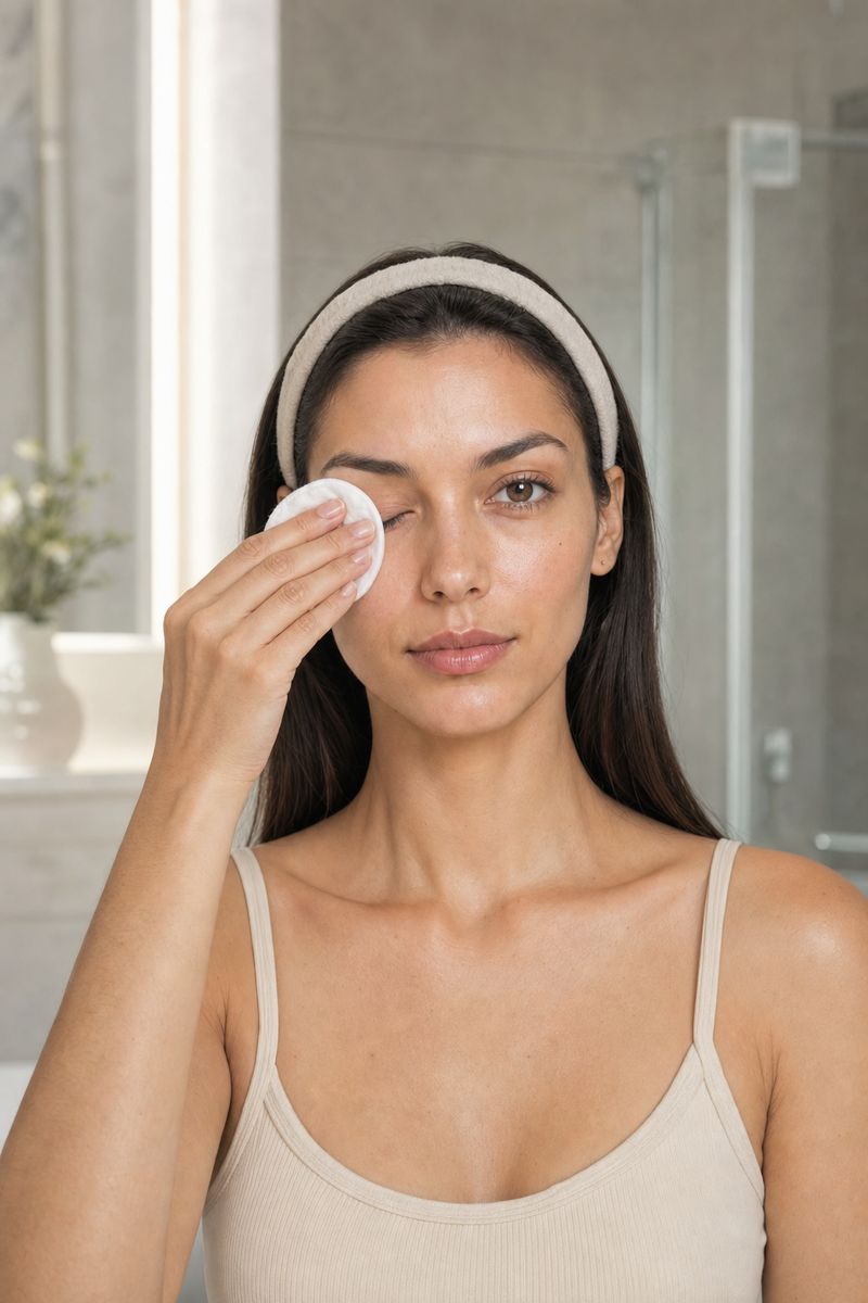 Removing eye make-up with a cotton pad