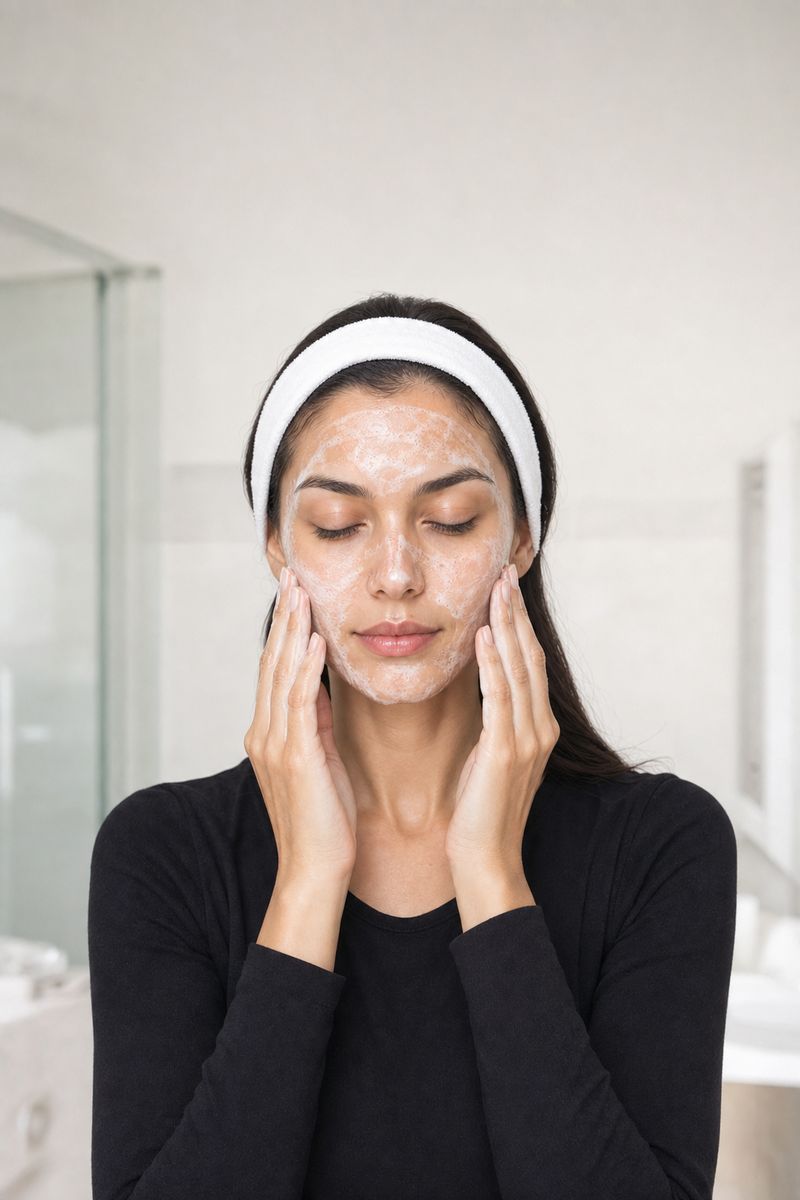 Washing the face with a gentle cleanser