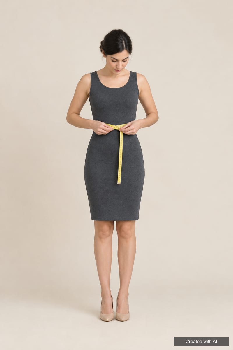 Woman measuring her waist with a tape measure at the narrowest point
