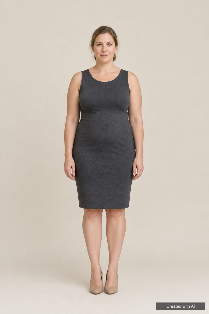 Apple figure: fuller midsection, narrower hips and slim legs