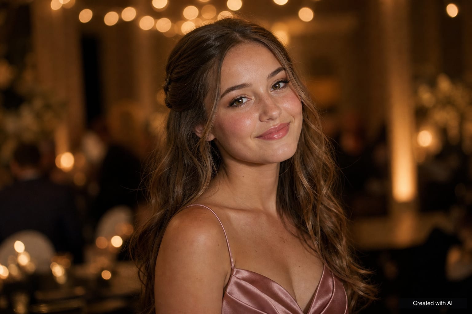 Prom makeup: glowing skin and soft shades A graduate on prom night with glowing skin, peach-pink blush, champagne eyeshadow and glossy pink lips