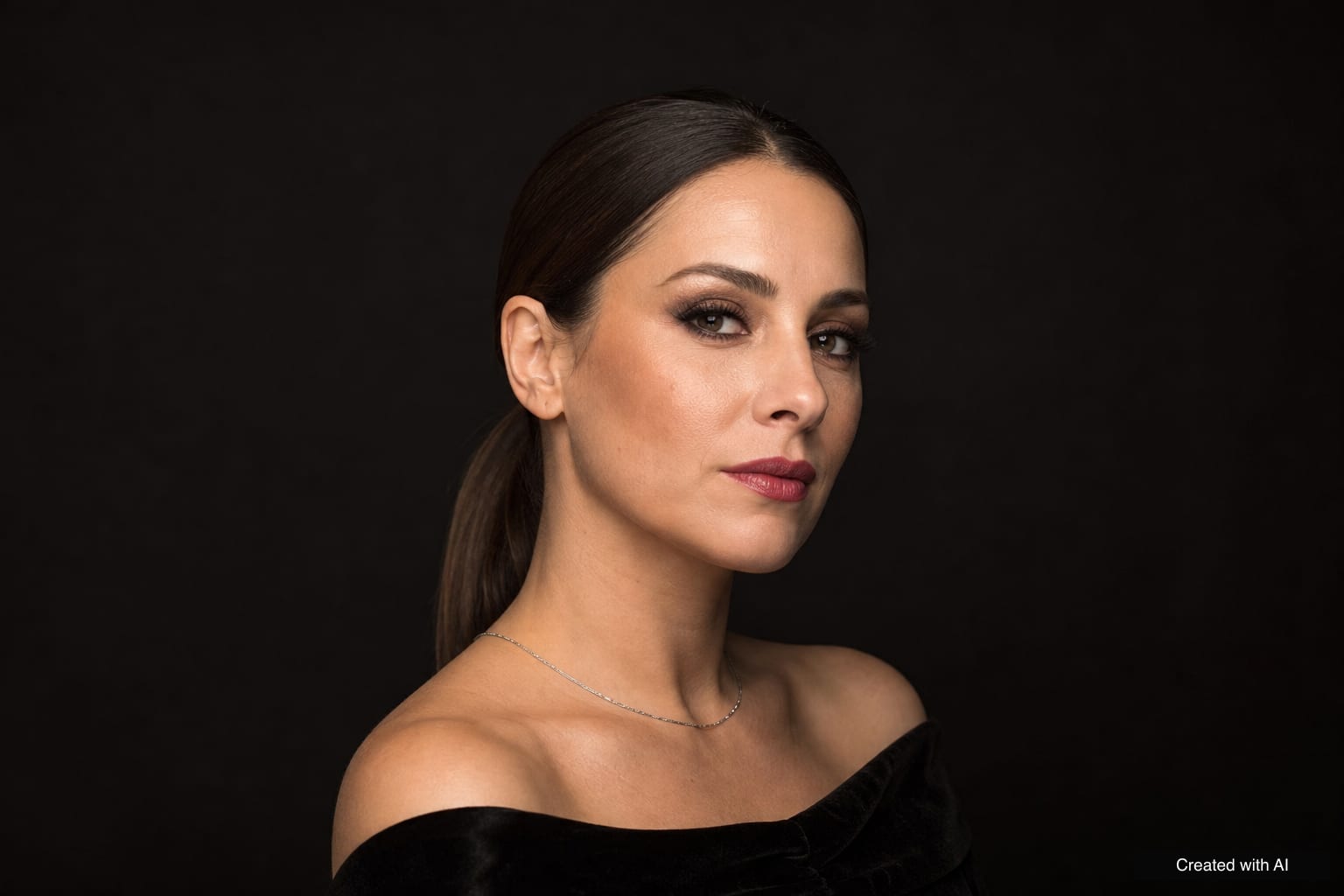 Evening makeup with a smoky eye A woman in a black velvet dress with classic evening makeup: a charcoal and deep brown smoky eye and a berry lip