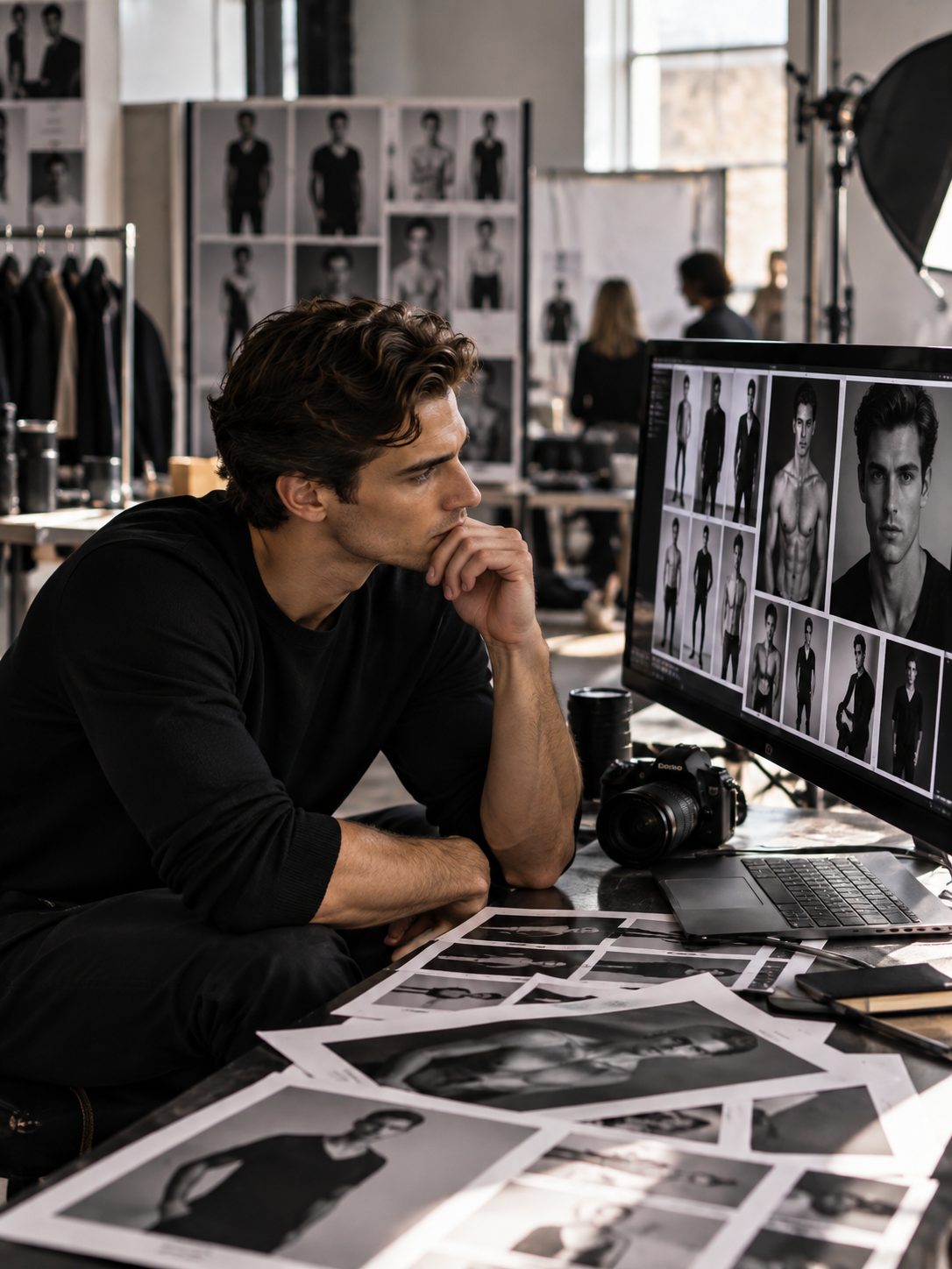 The result of Supermodels training A model reviewing his digitals and pictures after a lesson