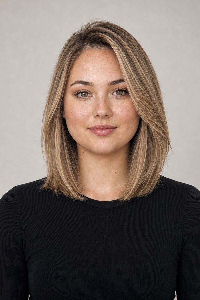 Round face shape: long bob to the collarbone Round face shape: long bob to the collarbone
