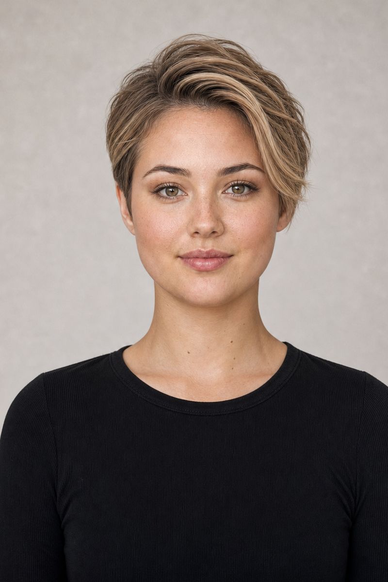 Round face shape: pixie with height on top Round face shape: pixie with height on top