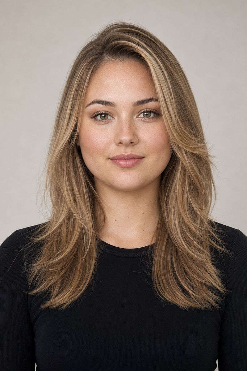 Round face Round face shape with long layered hair