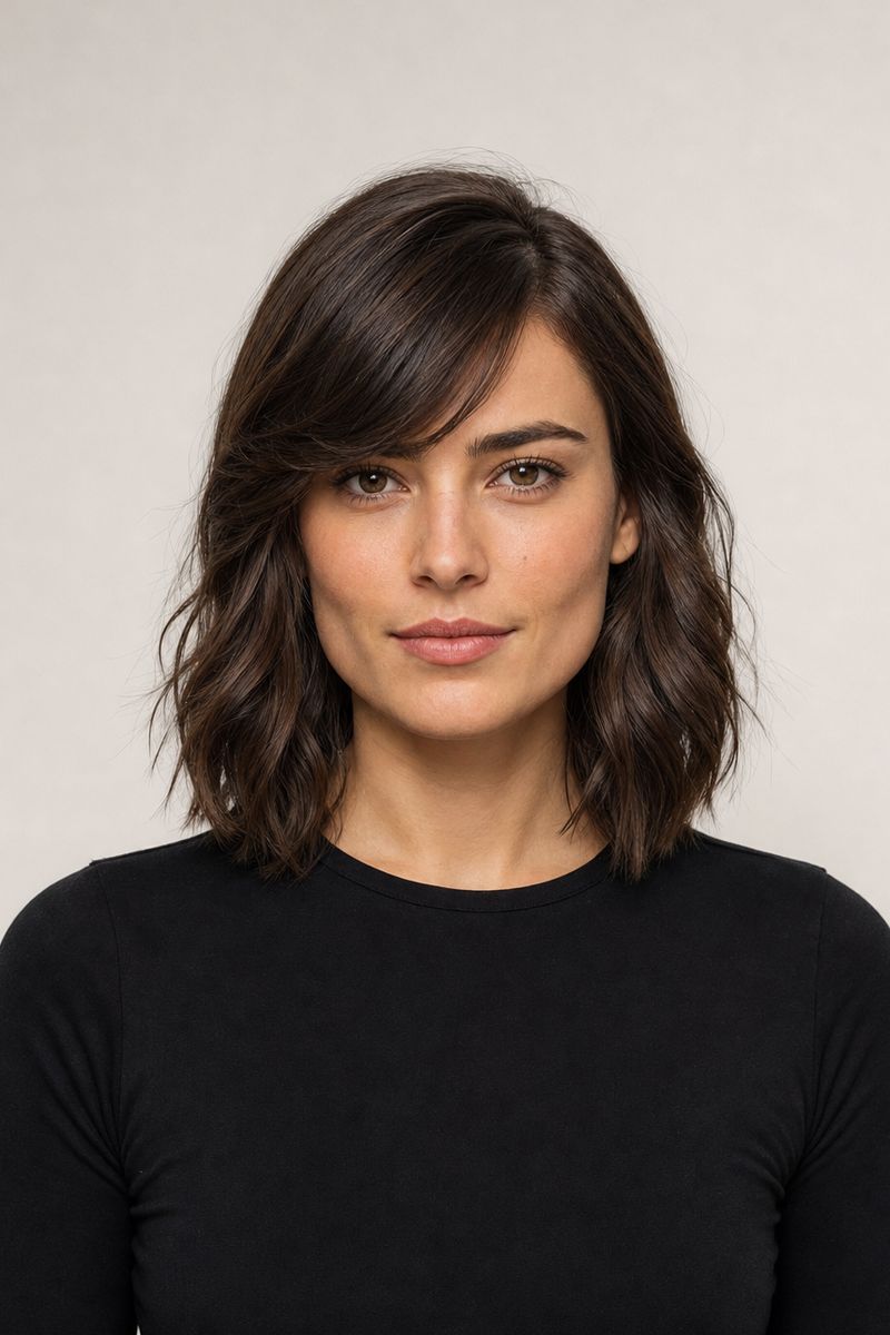 Square face Square face shape with shoulder-length waves