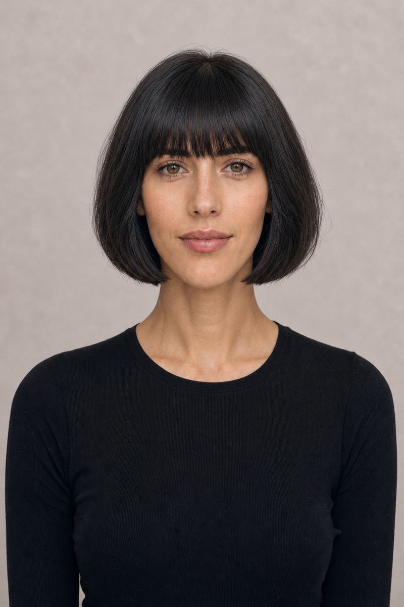 Oblong face shape: bob with blunt bangs Oblong face shape: bob with blunt bangs