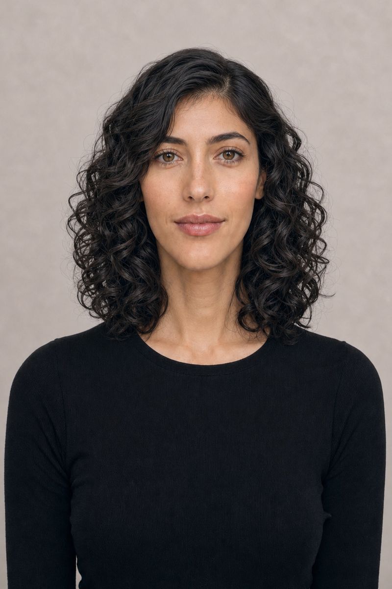 Oblong face shape: medium-length curls Oblong face shape: medium-length curls