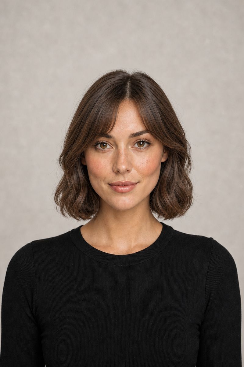Heart shaped face: waves with curtain bangs Heart shaped face: waves with curtain bangs