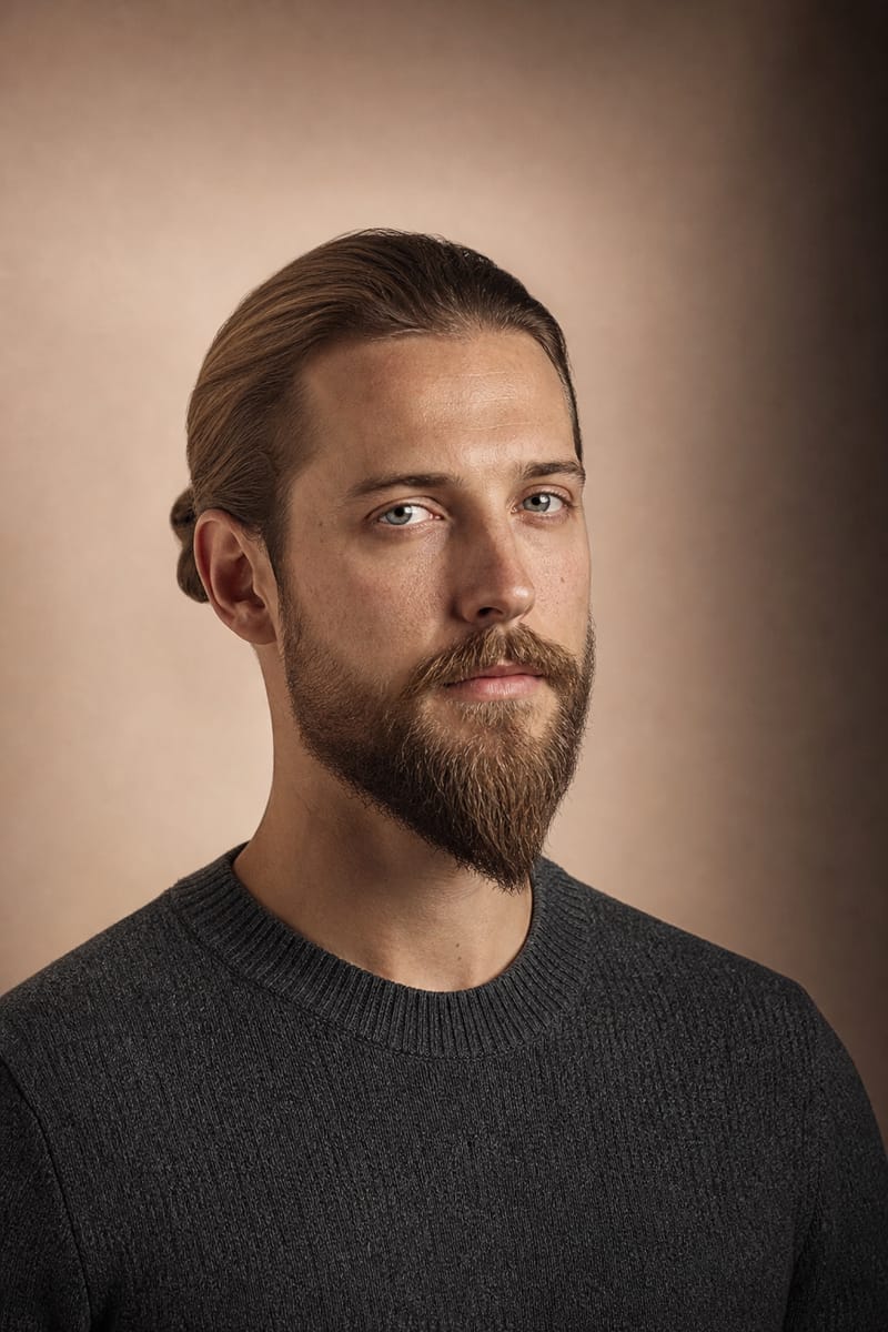 A man with a beard short on the cheeks and longer at the chin, tapering into a soft point