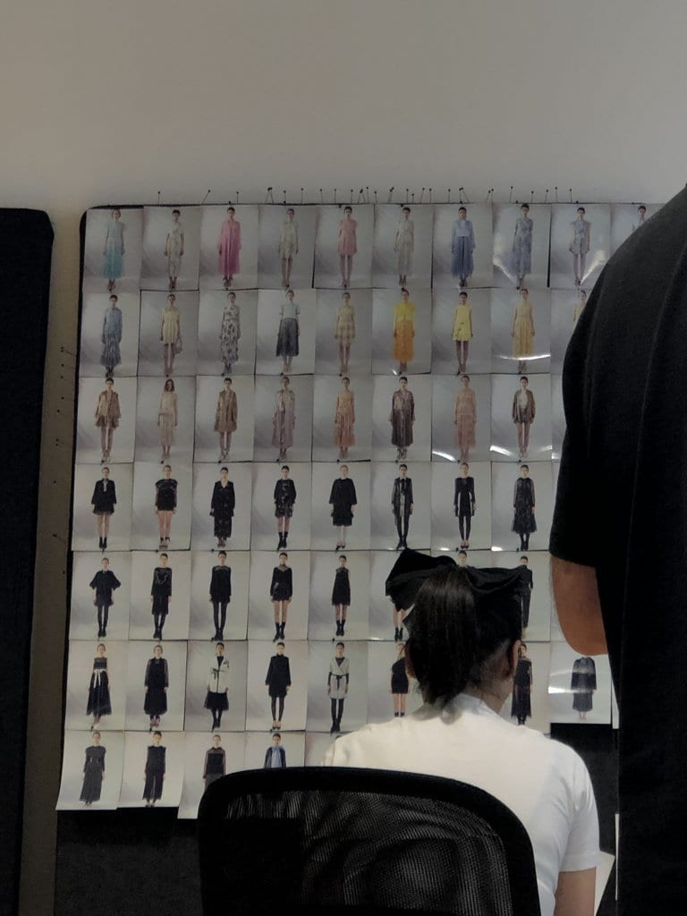 The collection's look board in the designer's studio